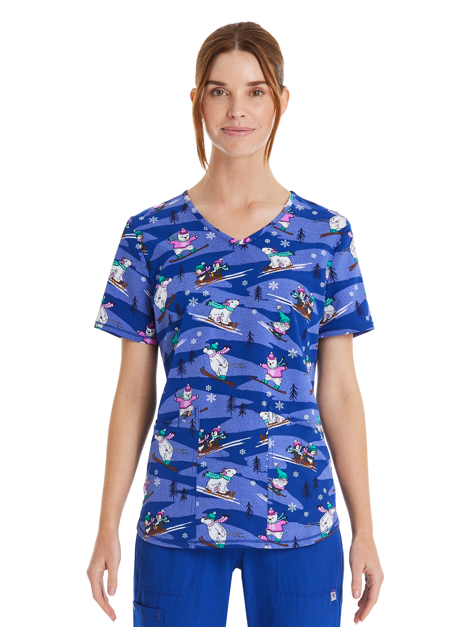 Scrubstar Women’s Winter Chillin’ VNeck Print Scrub Top