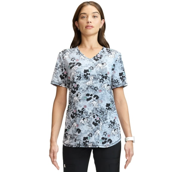 Scrubstar Women's and Women’s Plus 101 Dalmatians Print V-Neck Scrub Top, Sizes S-3XL