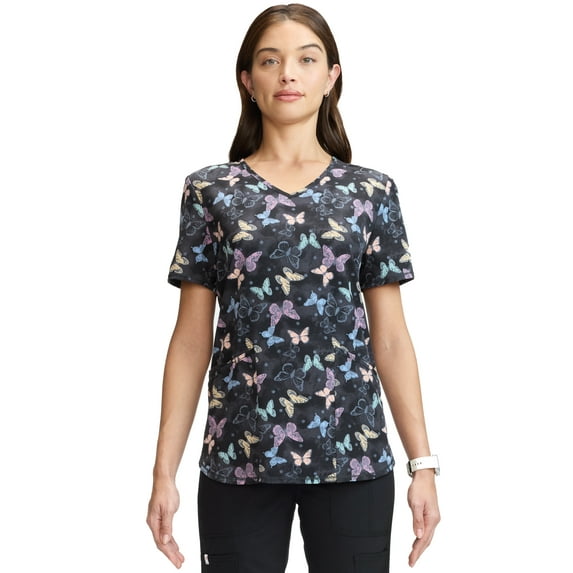 Scrubstar Women's and Women’s Plus Butterfly Print V-Neck Scrub Top, Sizes S-3XL