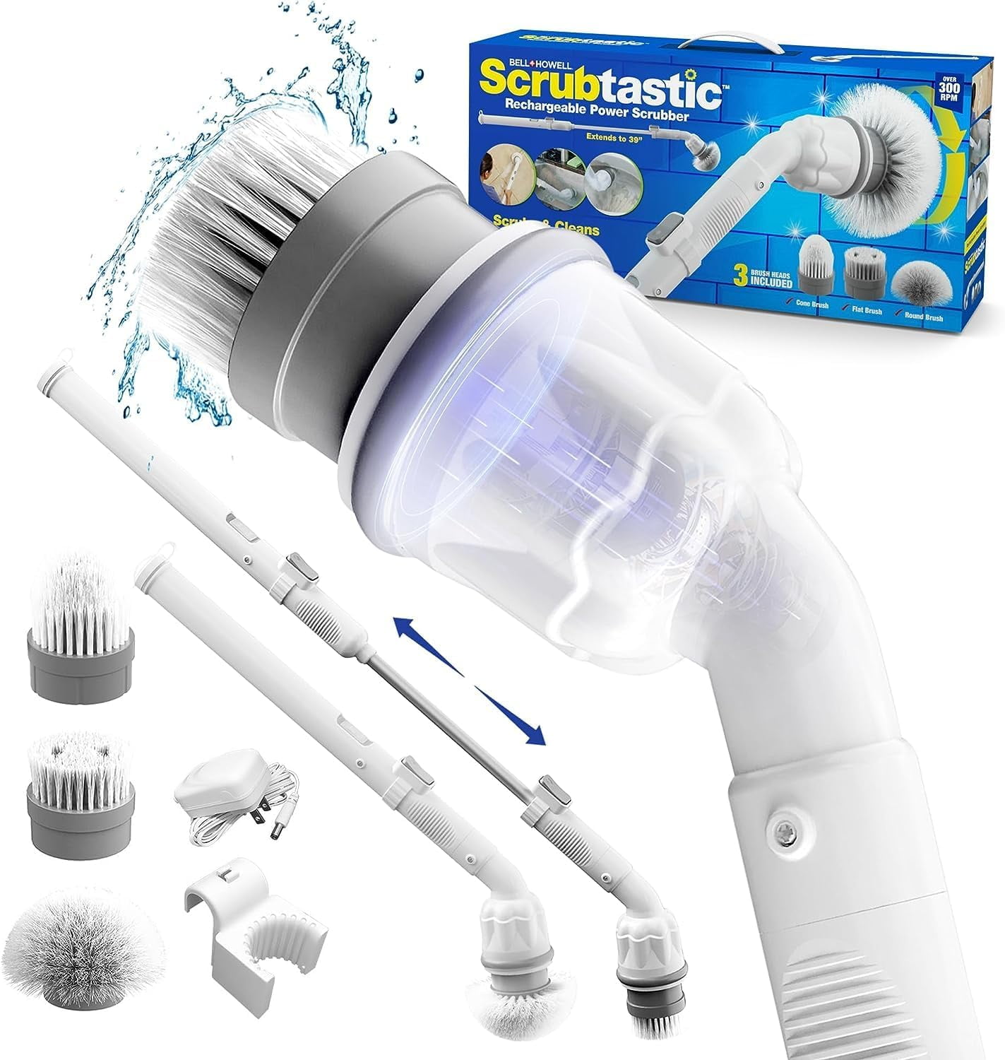 White Plastic Rechargeable Multi-Purpose Power Scrubber with Hard Bristles