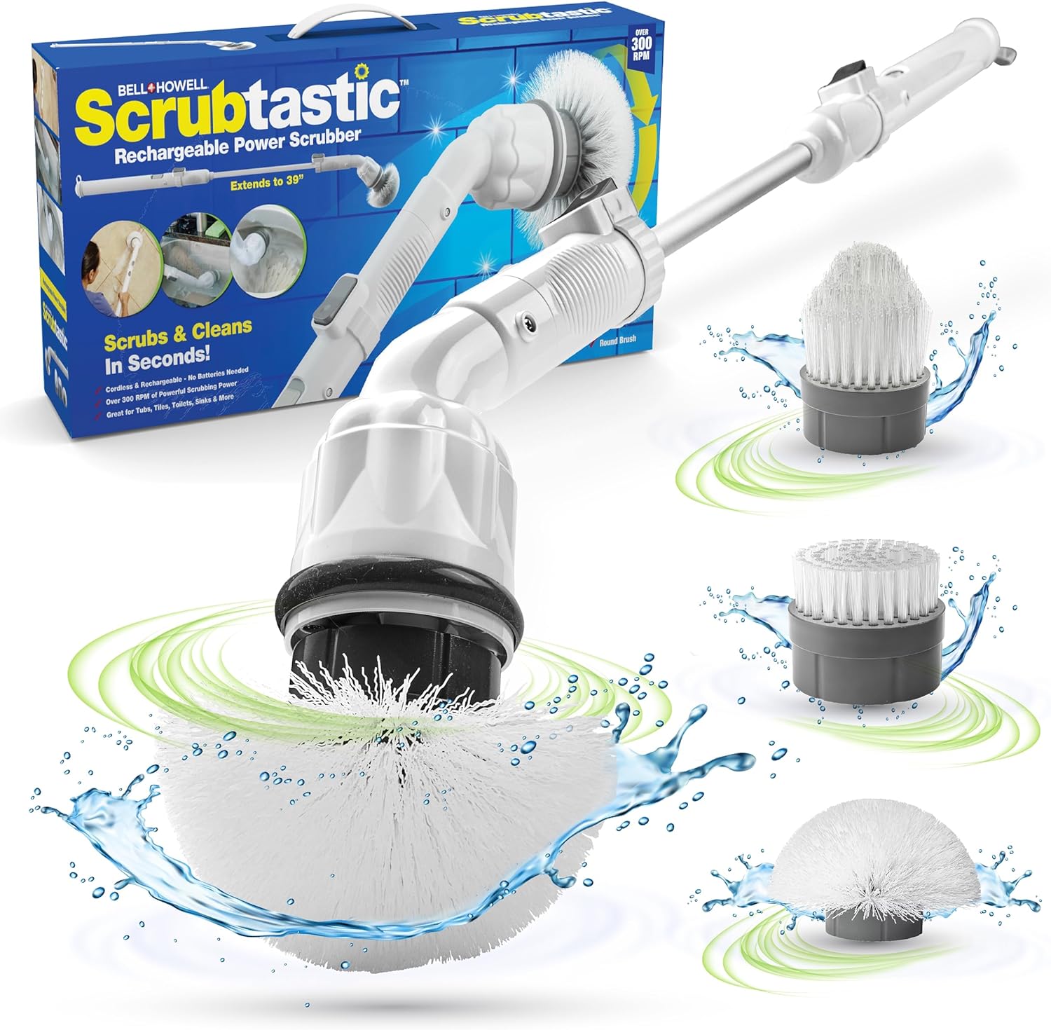 Scrubtastic Spin Scrubber – Rechargeable, Multipurpose Cordless Tile & Shower 360 Power Bathroom and Kitchen Cleaner with 3 Replaceable Rotating Brush Heads - image 1 of 8