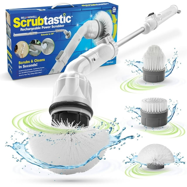 Scrubtastic Spin Scrubber – Rechargeable, Multipurpose Cordless Tile & Shower 360 Power Bathroom and Kitchen Cleaner with 3 Replaceable Rotating Brush Heads