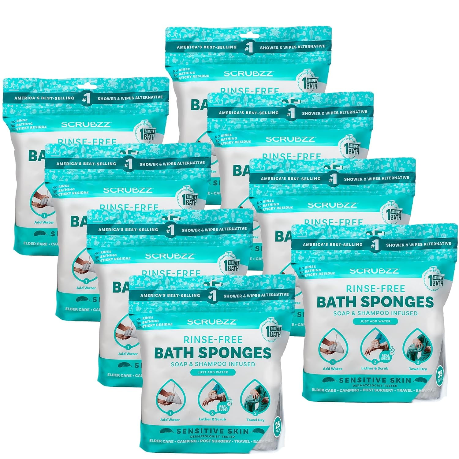 Scrubzz Disposable No Rinse Bathing Wipes for Sensitive Skin Allin1