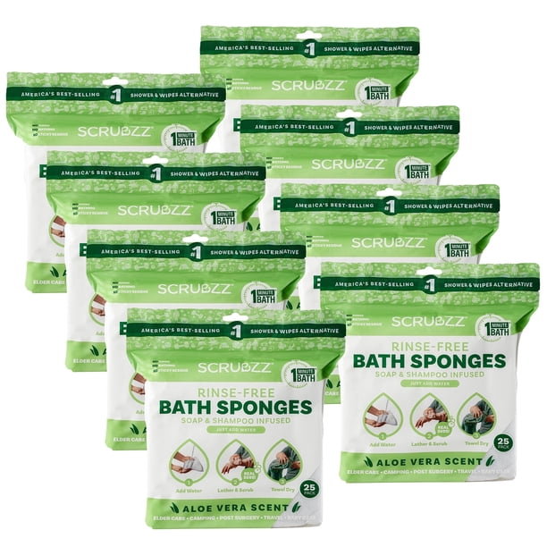 Scrubzz Rinse Free Bath Sponge, No Rinse Aloe Vera, 200 Count
