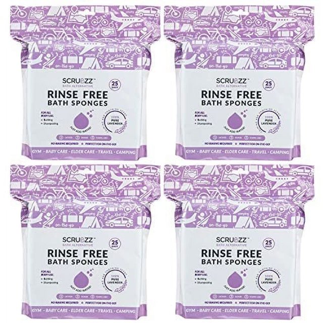 Scrubzz Rinse Free Bath Sponge, No Rinse Bath Wipes, Lavender Scented