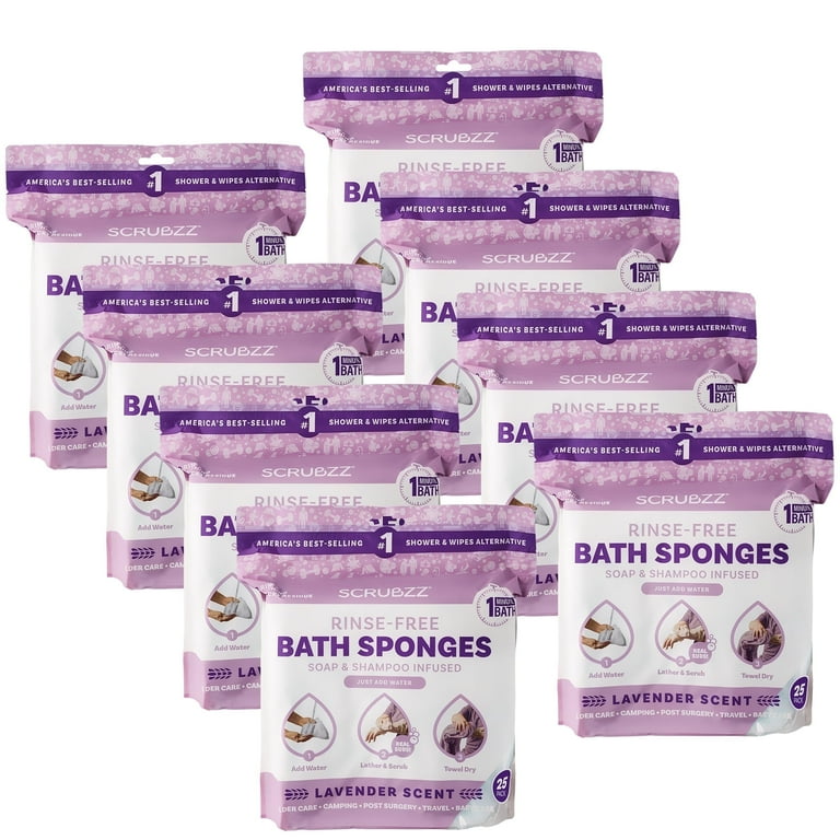 熟酵 The Cleansing Special Pack 8 Scrubzz Rinse-Free Bath Sponges, Lavender Scented, 200 Count, 7.87