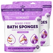 Scrubzz Rinse Free Bath Sponge, No Rinse Bath Wipes, Lavender Scented - 50 Count - 2 Pack