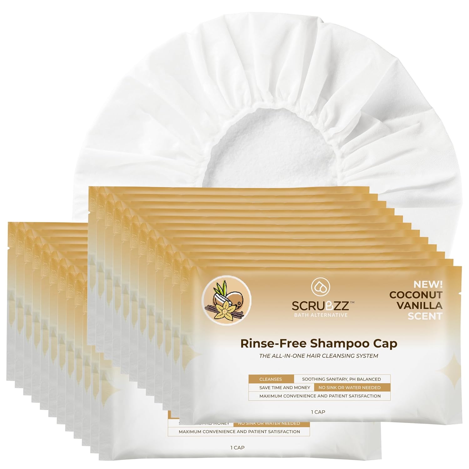 Scrubzz Rinse Free Shampoo Caps, Shampoo Caps for Bedridden Patients