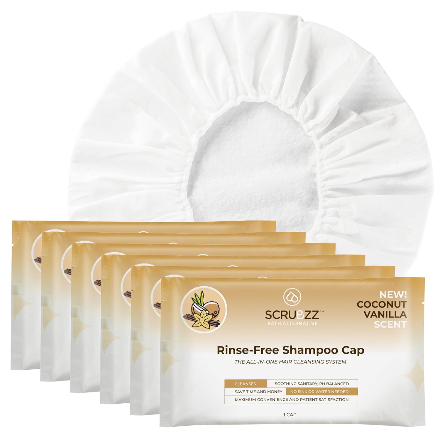 Scrubzz Rinse Free Shampoo Caps, Shampoo Caps for Bedridden Patients