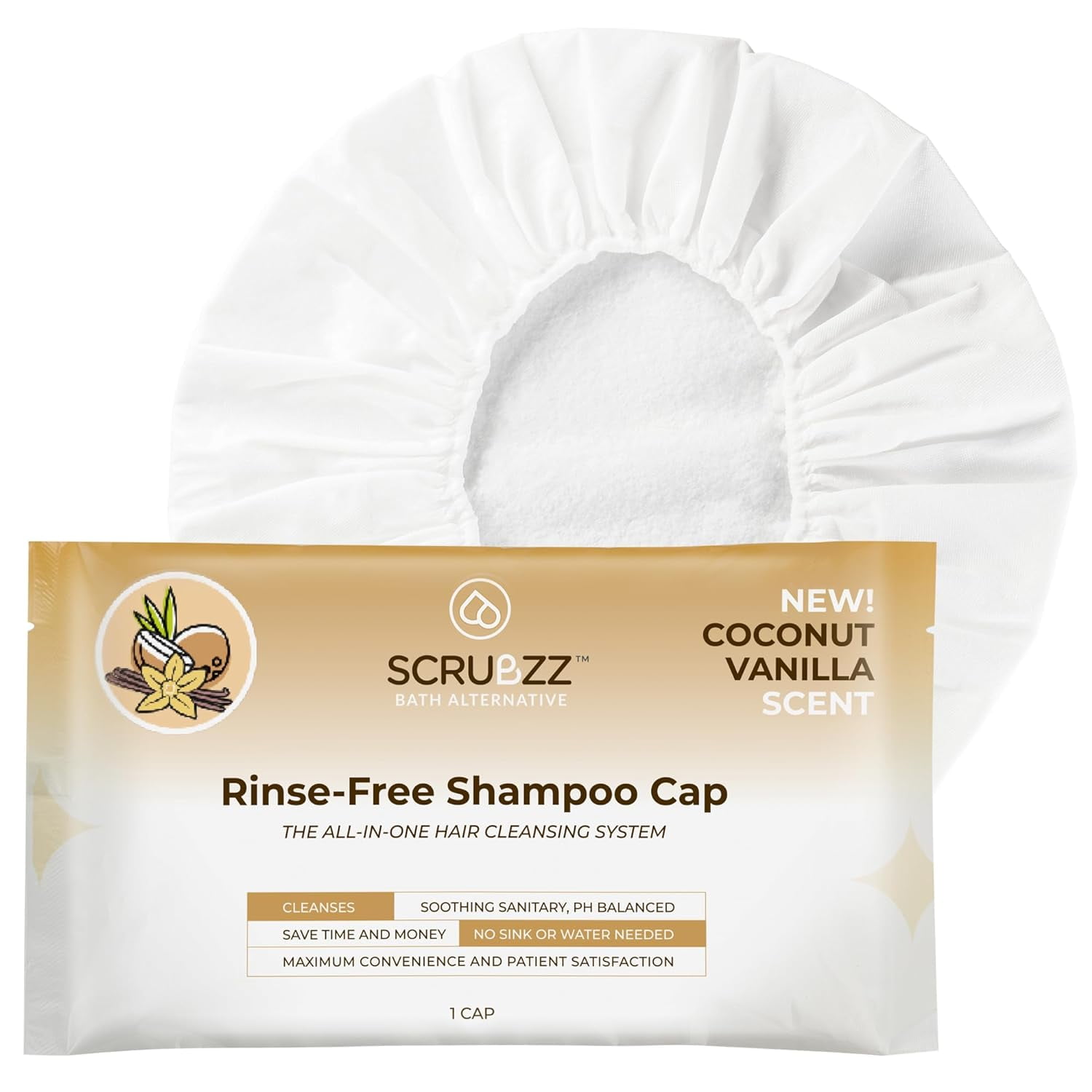 Scrubzz Rinse Free Shampoo Caps, Shampoo Caps for Bedridden Patients, Hair Washing Shower Caps