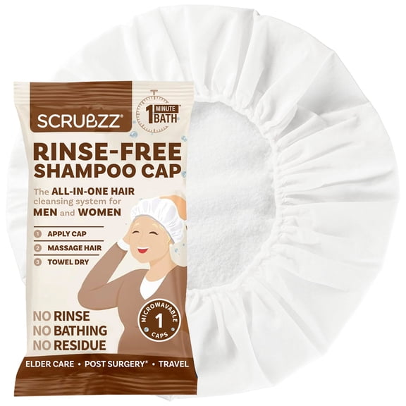 Scrubzz Rinse Free Shampoo Caps, Shampoo Caps for Bedridden Patients, Hair Washing Shower Caps for Elderly, Waterless Microwavable Hospital Caps No Rinsing Required - Coconut Vanilla - 1 Pack