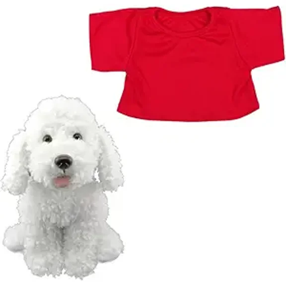 Scruffles the White Dog 16-inch Plush Toy - Soft with Red T-Shirt, Adorable Cuddly Companion for Children and Dog Lovers