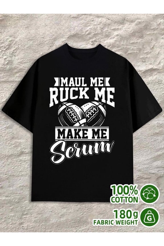 Greenink Scrum Rugby Tee men 180G 100% Cotton black Casual Unisex Shirt Graphic Tee tshirts Retro Unisex Shirt Short Sleeve tshirts Funny Unisex Shirt Crewneck tshirts
