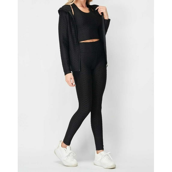 Scrunch Butt Leggings- Crop Top- Hooded Jacket Set 3-Piece Set