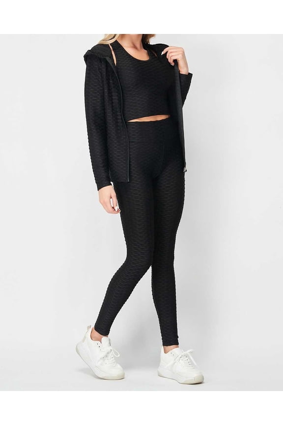 Scrunch Butt Leggings- Crop Top- Hooded Jacket Set 3-Piece Set