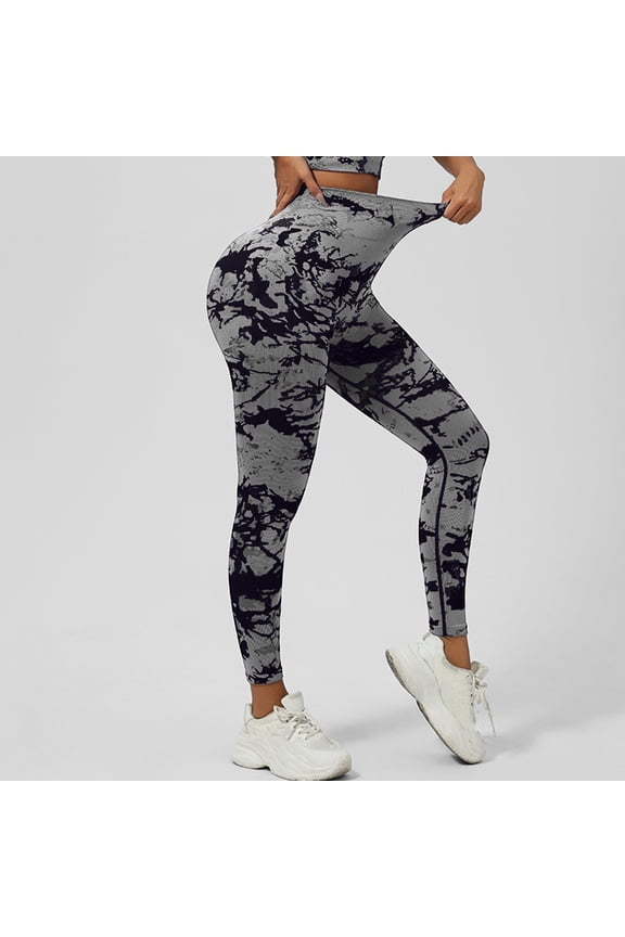 Scrunch Butt Lift Leggings for Women Tie Dye High Waist Seamless Workout Yoga Pants Booty Compression Tights Gray S