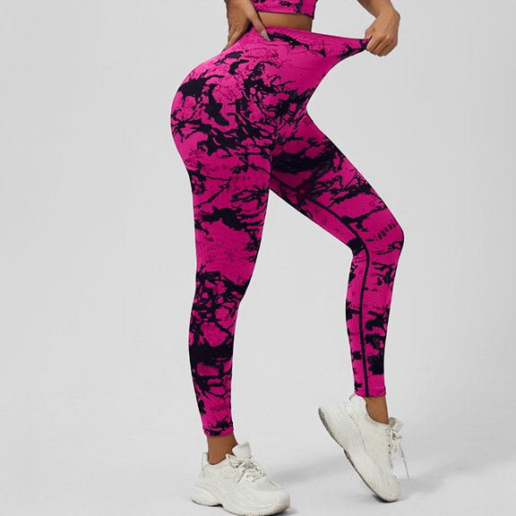 Scrunch Butt Lift Leggings for Women Tie Dye High Waist Seamless Workout Yoga Pants Booty Compression Tights Hot Pink S