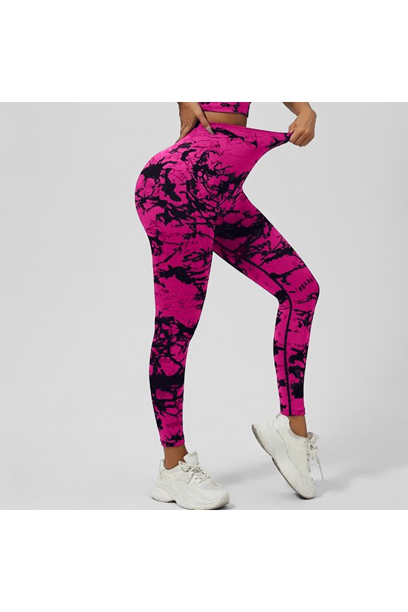 Scrunch Butt Lift Leggings for Women Tie Dye High Waist Seamless Workout Yoga Pants Booty Compression Tights Hot Pink XL