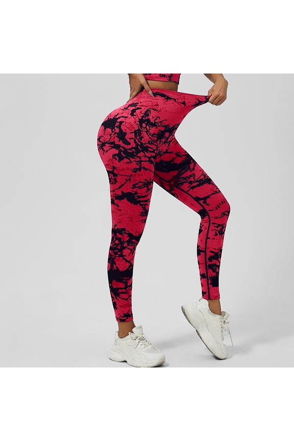 Scrunch Butt Lift Leggings for Women Tie Dye High Waist Seamless Workout Yoga Pants Booty Compression Tights Red M