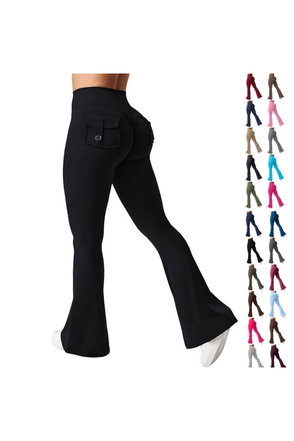 Scrunch Butt Lifting Leggings for Women Flared Yoga Workout Gym Pants with Pockets Black S
