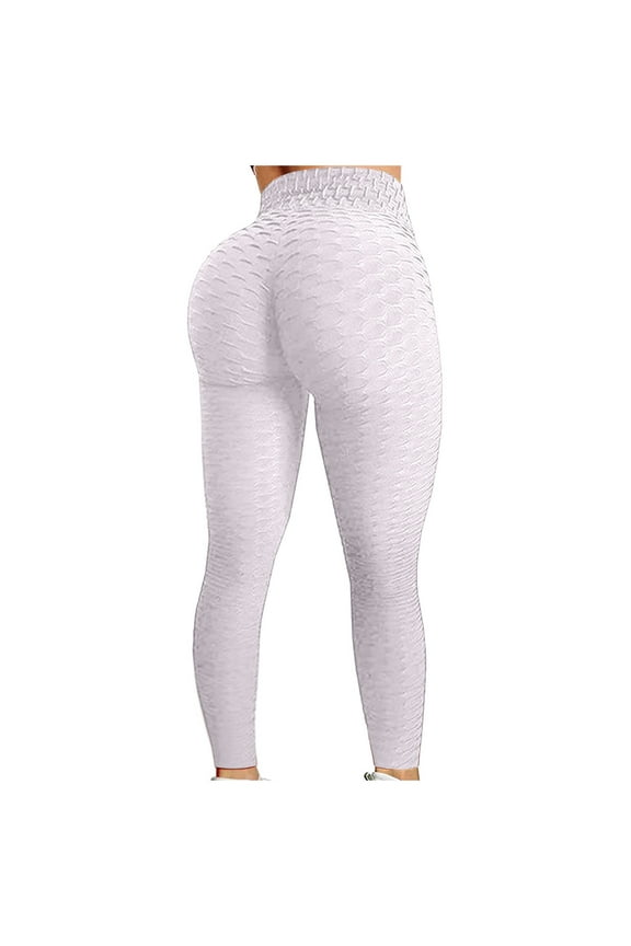 Scrunch Butt Lifting Leggings for Women Gym Workout Yoga Pants High Waist Booty Leggings Running Textured Tights (Small, White)