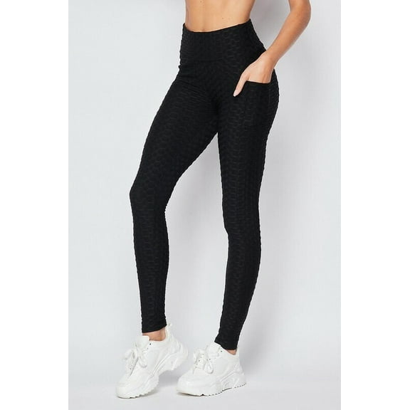 Scrunch Butt Textured High Waisted Leggings - Plus Size - 1XL 2XL 3XL with Pockets Black 2XL/3XL