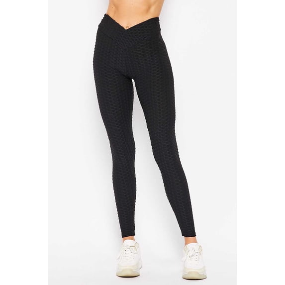 Scrunch Butt Textured V-Waist High Waisted Leggings Black S/M
