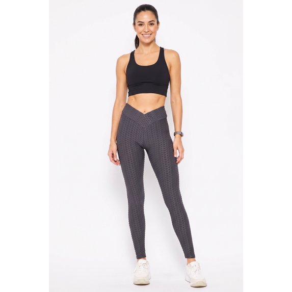 Scrunch Butt Textured V-Waist High Waisted Leggings Charcoal L/XL