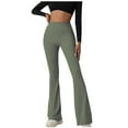 thumbnail image 1 of Scrunch Flare Leggings for Women High Waisted Yoga Workout Pants Comfy Stretch Bootcut Bell Bottom Pants Tights Army Green, 1 of 4