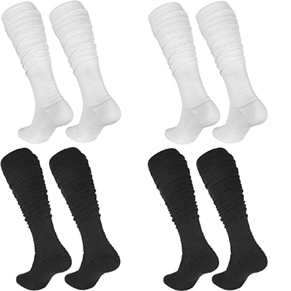 Scrunch Football Socks 4 Pairs, Long Ankle Padded Athletic Socks for Men Women Boys Girls