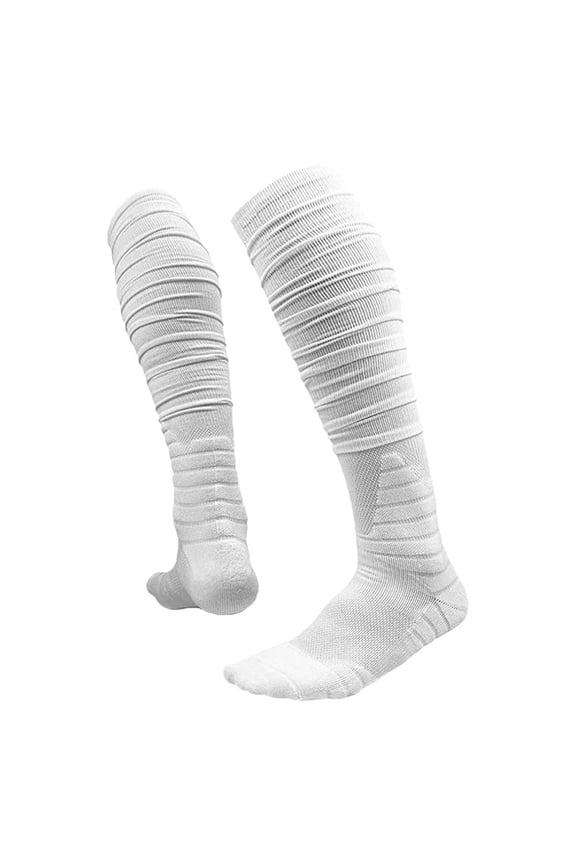 Scrunch Football Socks, Ultra Long Cotton Sock with Ankle Support, Padded Knee High Socks for Youth Adults, Breathable Athletic Sports Hosiery for Soccer, Training, Games, Daily Wear White S