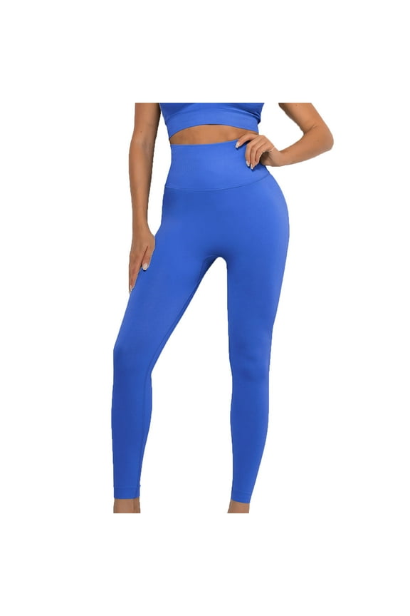 Scrunch Workout Leggings for Women Seamless High Waisted Stretch Full Length Yoga Pants Gym Exercise Tights Blue