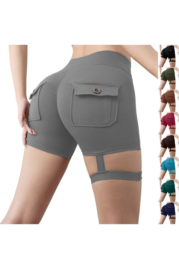 Scrunch Workout Shorts with Pockets Charm Gym Biker Shorts for Women High Waisted Booty Yoga in Breathable Fabric Coffee L