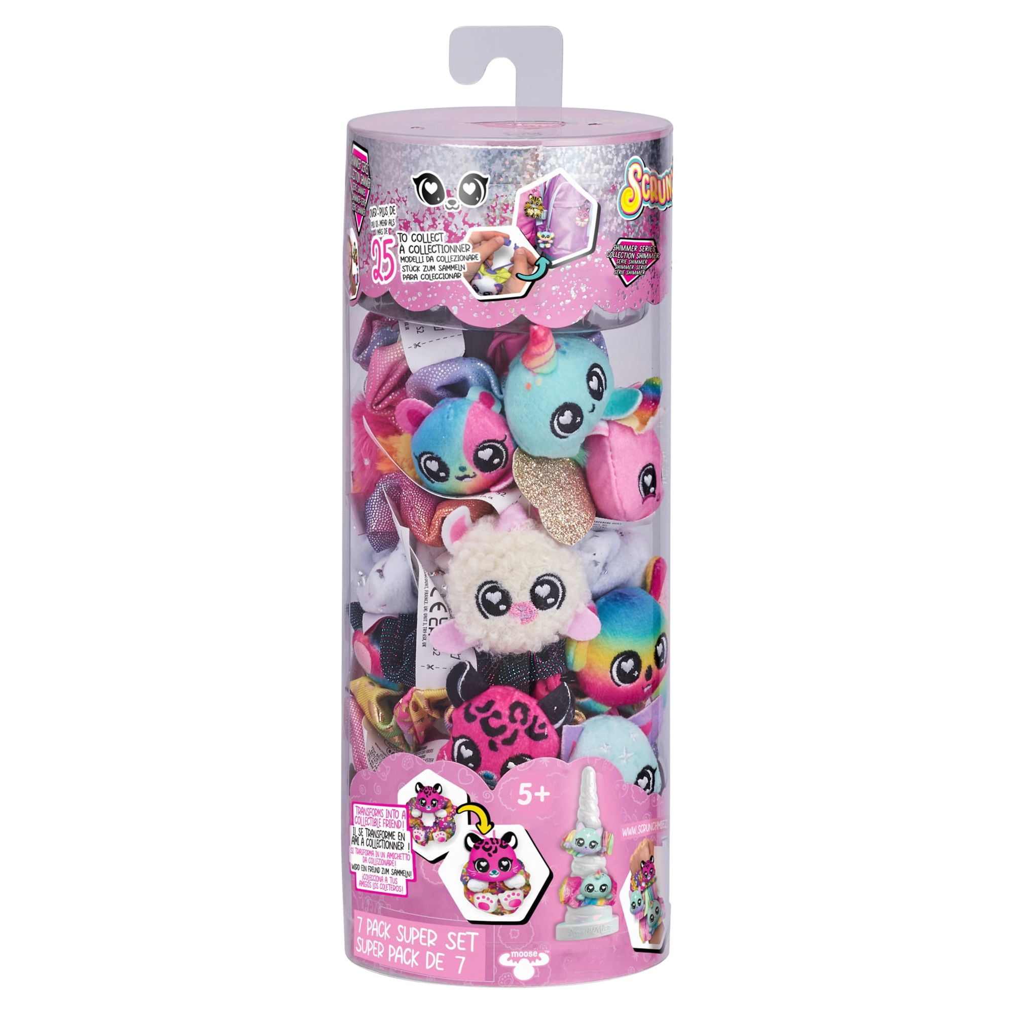 ScrunchMiez Giantz 7 Pack Shimmer Series - Transforms From Hair Scrunchie to Cute Plush Collectible Friend and Backpack Clip!, Girls, Toys for Kids, Ages 3+