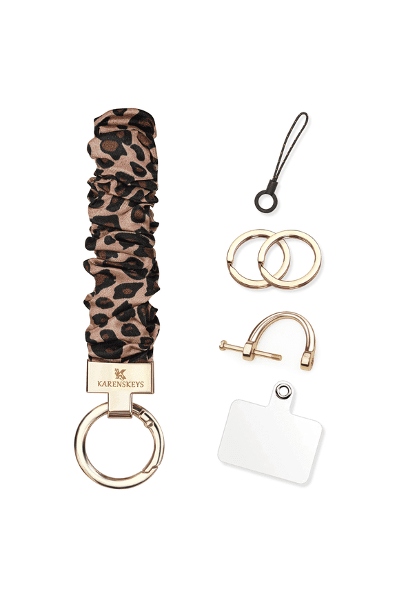 Scrunchie Keychain Wristlet, Key Chain for Car Keys with D Ring, Stretchy Phone Charms with Tether Tab for Women.