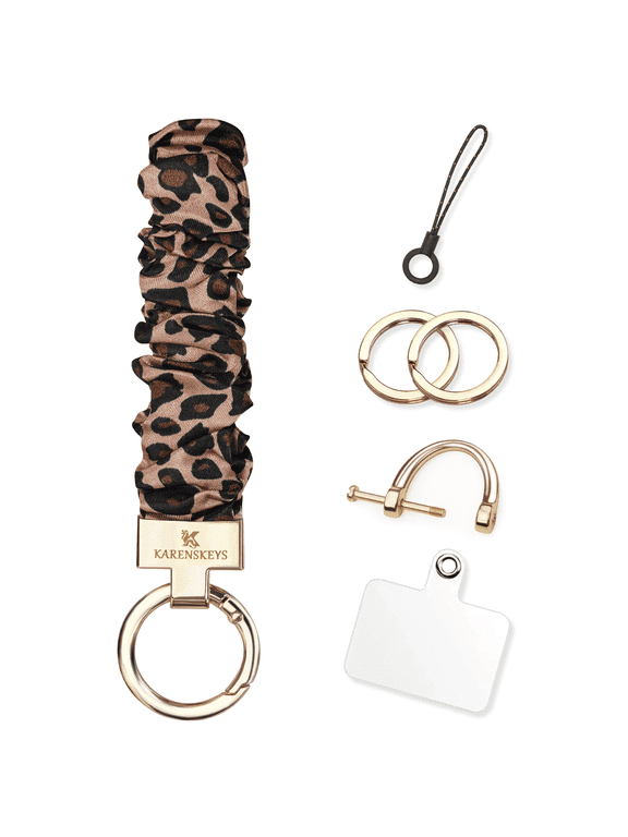 Scrunchie Keychain Wristlet, Key Chain for Car Keys with D Ring, Stretchy Phone Charms with Tether Tab for Women.
