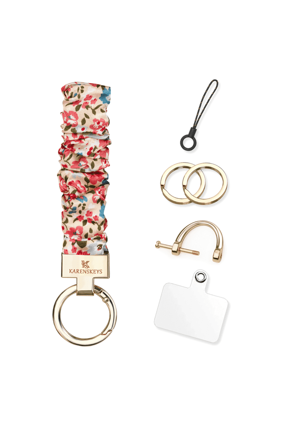 Scrunchie Keychain Wristlet, Key Chain for Car Keys with D Ring, Stretchy Phone Charms with Tether Tab for Women.