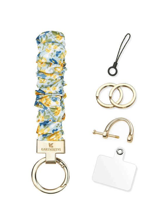 Scrunchie Keychain Wristlet, Key Chain for Car Keys with D Ring, Stretchy Phone Charms with Tether Tab for Women.