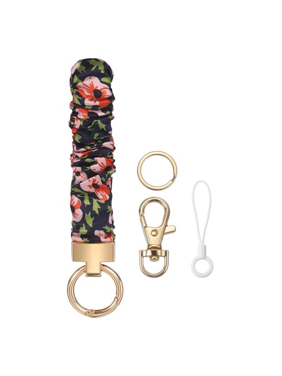 Scrunchie Keychain Wristlet for Women Car Keys, Floral Stretchy Car Key Charms with Key Rings and Tether Tab for Car Keys Gym Bag Charm Shopping Travel and Everyday Carry