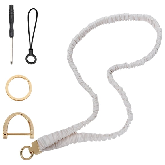 Scrunchie Lanyard and Keychain Wristlet Set, Scrunchie Lanyard for ID Badges Card Keychain Wallet & keys, Aesthetic Elastic Neck Lanyard for DIY Keys Wallet Strap ID Card Holder(White,17x1")