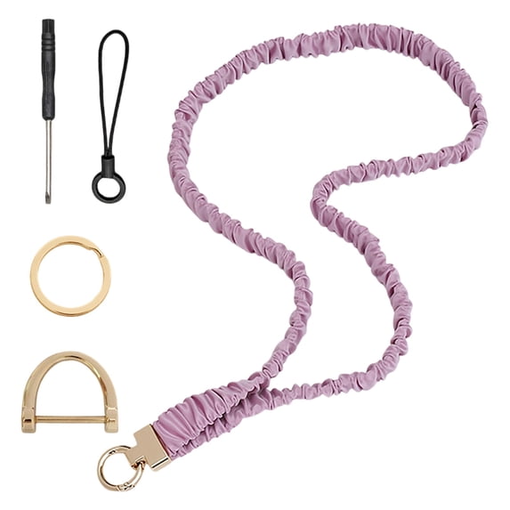 Scrunchie Lanyard and Keychain Wristlet Set, Scrunchie Lanyard for ID Badges Card Keychain Wallet & keys, Aesthetic Elastic Neck Lanyard for DIY Keys Wallet Strap ID Card Holder(Purple,17x1")