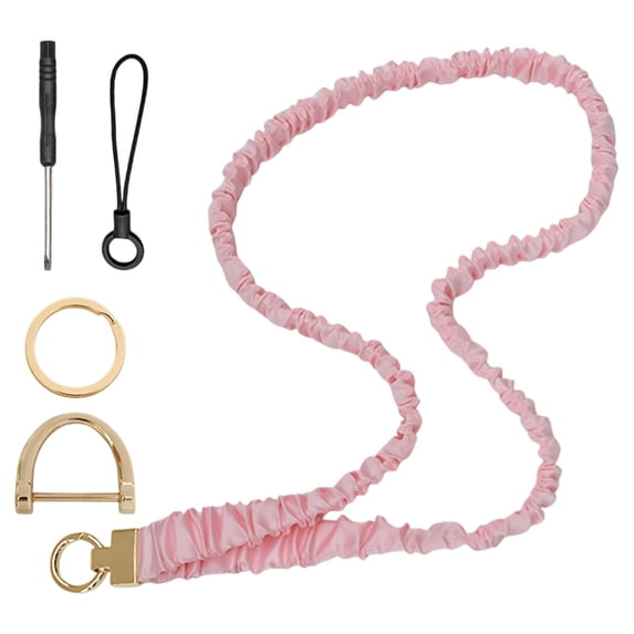Scrunchie Lanyard and Keychain Wristlet Set, Scrunchie Lanyard for ID Badges Card Keychain Wallet & keys, Aesthetic Elastic Neck Lanyard for DIY Keys Wallet Strap ID Card Holder(Pink,17x1")