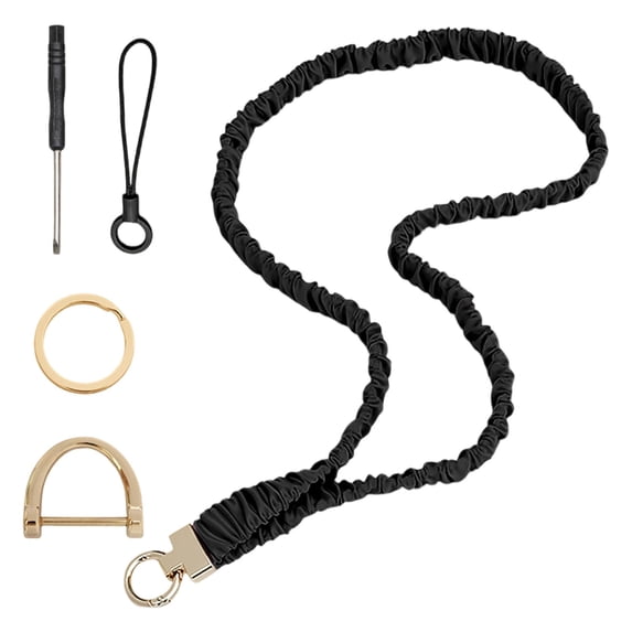 Scrunchie Lanyard and Keychain Wristlet Set, Scrunchie Lanyard for ID Badges Card Keychain Wallet & keys, Aesthetic Elastic Neck Lanyard for DIY Keys Wallet Strap ID Card Holder(Black,17x1")