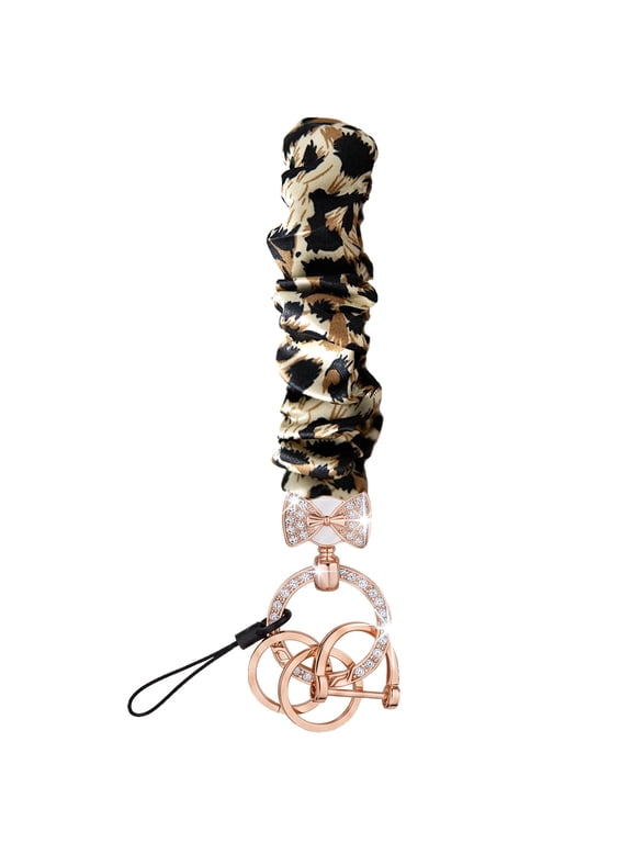 Scrunchie Cute Keychain Wristlet, Stretchy Sparkly Car Key Lanyard, Bow Key Chain for Women.