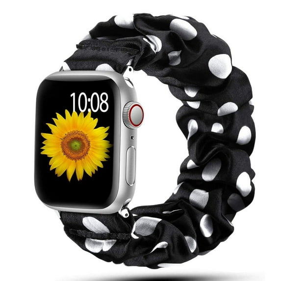 Scrunchie Strap For Apple watch band 40mm 44mm 42mm 38mm 42 mm Elastic Nylon bracelet Solo Loop band iWatch 5 4 3 se 6 7 41 45mm - Black White dot