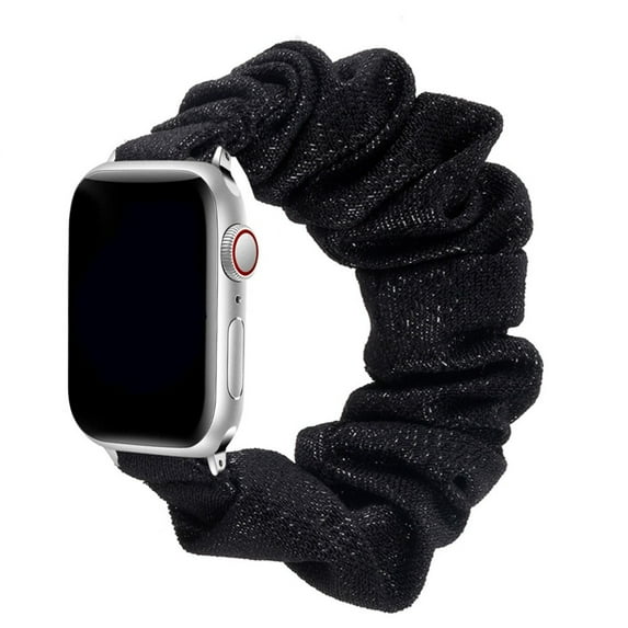 Scrunchie Strap For Apple watch band 40mm 44mm 42mm 38mm 42 mm Elastic Nylon bracelet Solo Loop band iWatch 5 4 3 se 6 7 41 45mm - Black gold