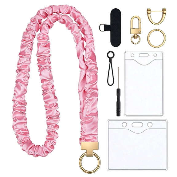 Scrunchie Style, Cute Stretchy Lanyards for ID Badges & Keys, Teachers & Women Lanyard with ID Holder, Pink Keychain Lanyard