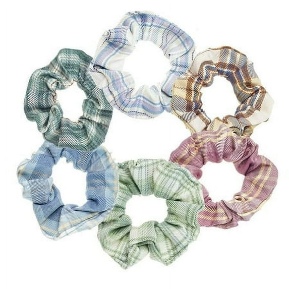 Scrunchies for Hair, Colorful Plaid Hair Scrunchies for Women, Bandana Scrunchies, 6PCS Bandana Scrunchy Hair Ties, Scrunchies Hair Ties for Women. (Colorful Plaid)