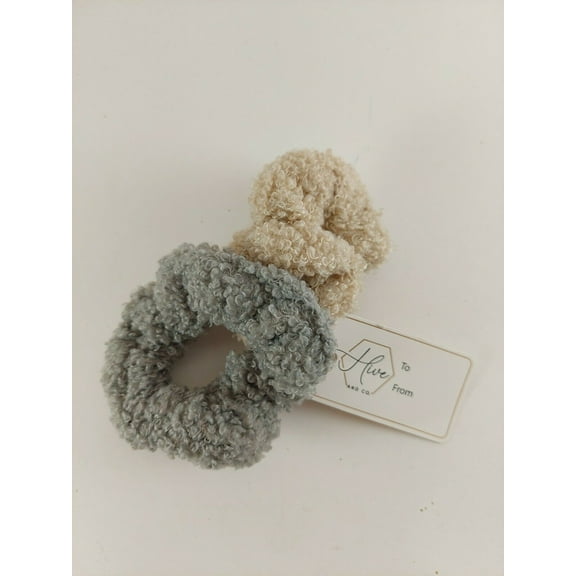 Scrunchies Hair Ties Super Soft Cozy Comfort Set of 2 pc set 1 beige & 1 gray