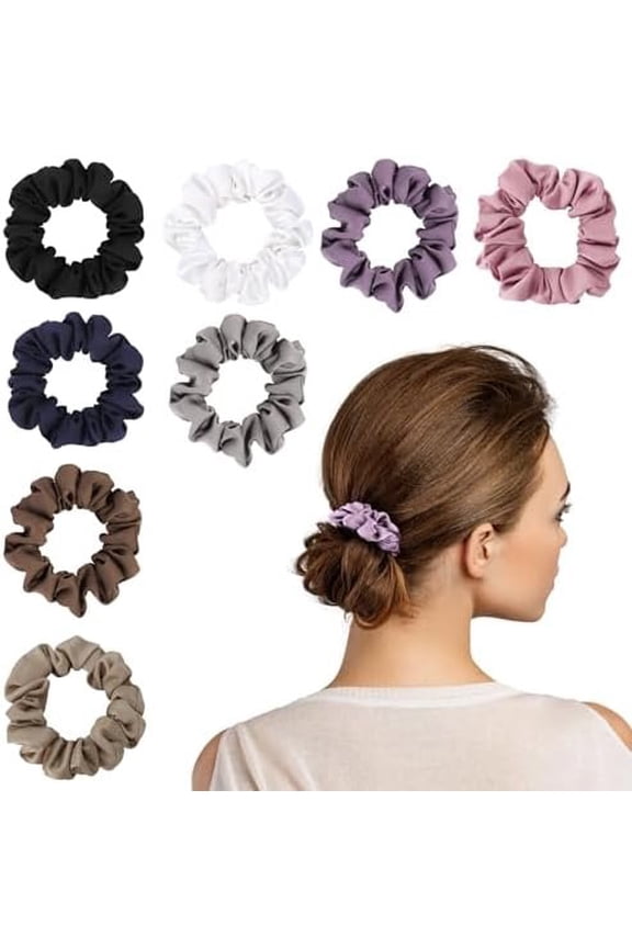 Scrunchies for Women,Silk Satin Hair Scrunchies,Elastic Strengthening Hair Ties,Ponytail Holder Suitable for Thick Thin Hair,Luxury Scrunchy for Girls (8 PCS Classic Colors)